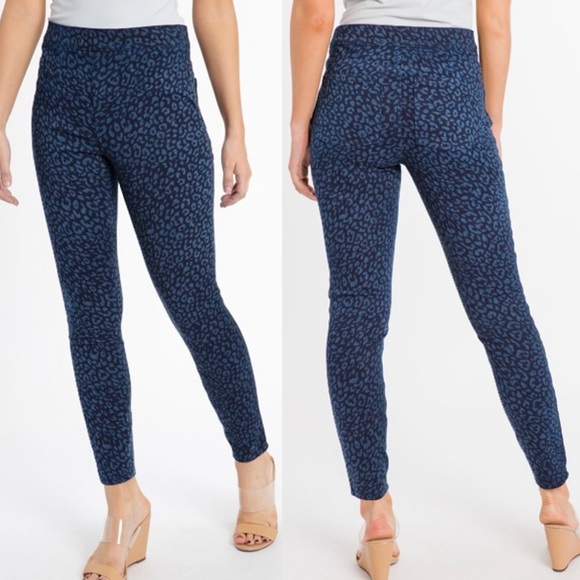 Spanx Blue Denim Leopard Jean-ish Legging Pants Women’s Size Large - Picture 1 of 7
